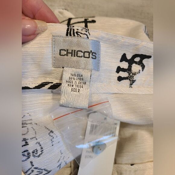 Chicos Awaken Serrano Silk/Linen Blend Wide-Leg Pants, Asian Design | 2/ L-12 - Picture 3 of 9